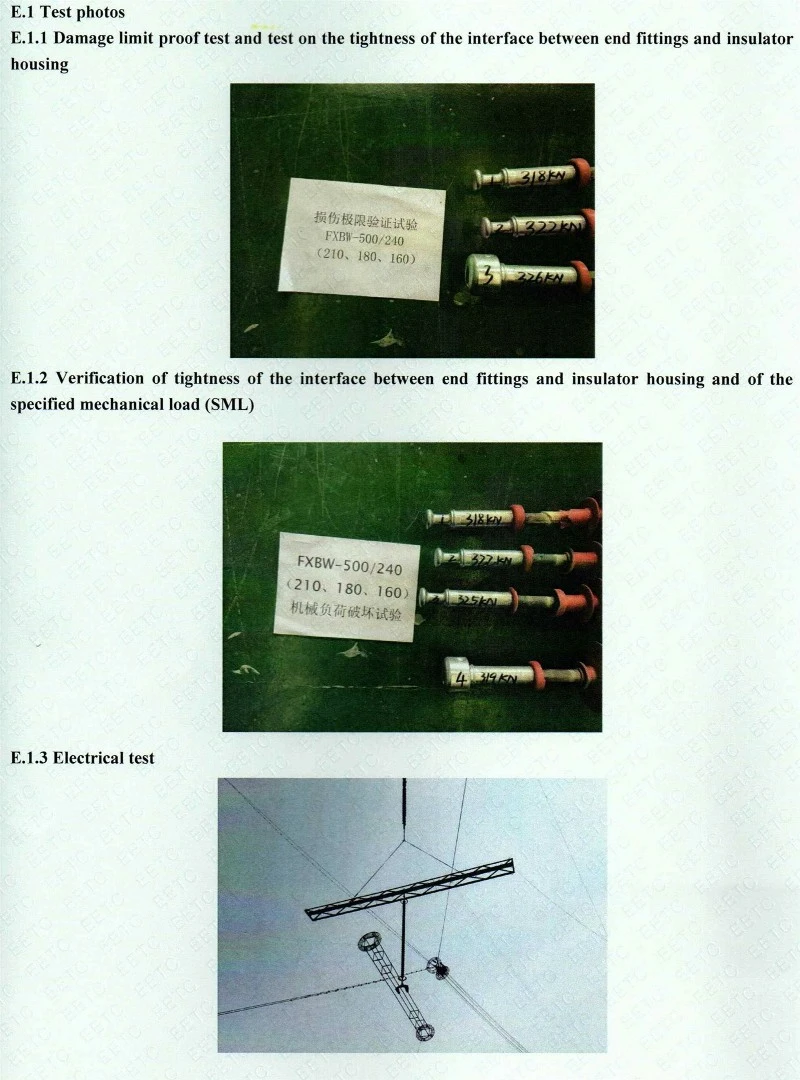 500Kv Damage limit proof test and test on the tightness of the interface between end fittings and insulator housing 500Kv Damage limit proof test and test on the tightness of the interface between end fittings and insulator housing
